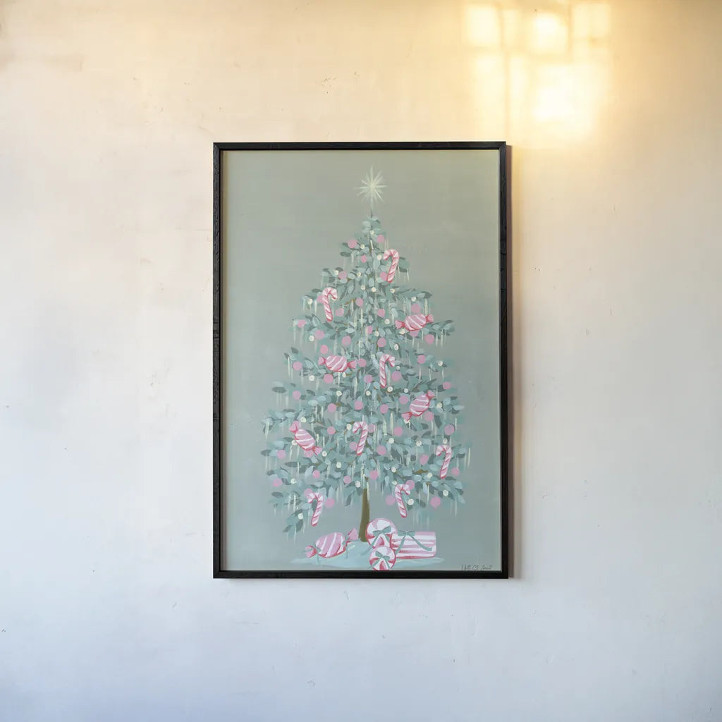 Candy Store Christmas Tree by Yvette St. Amant. shown as a paper print in a black flame. Available as a archival giclee rolled canvas, fine art paper, or poster print. SKU 94141h.
