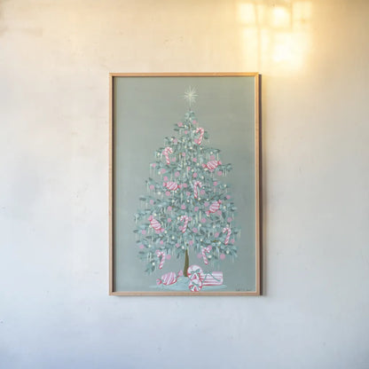 Candy Store Christmas Tree by Yvette St. Amant. shown as a paper print in a natural frame. Available as a archival giclee rolled canvas, fine art paper, or poster print. SKU 94141h.