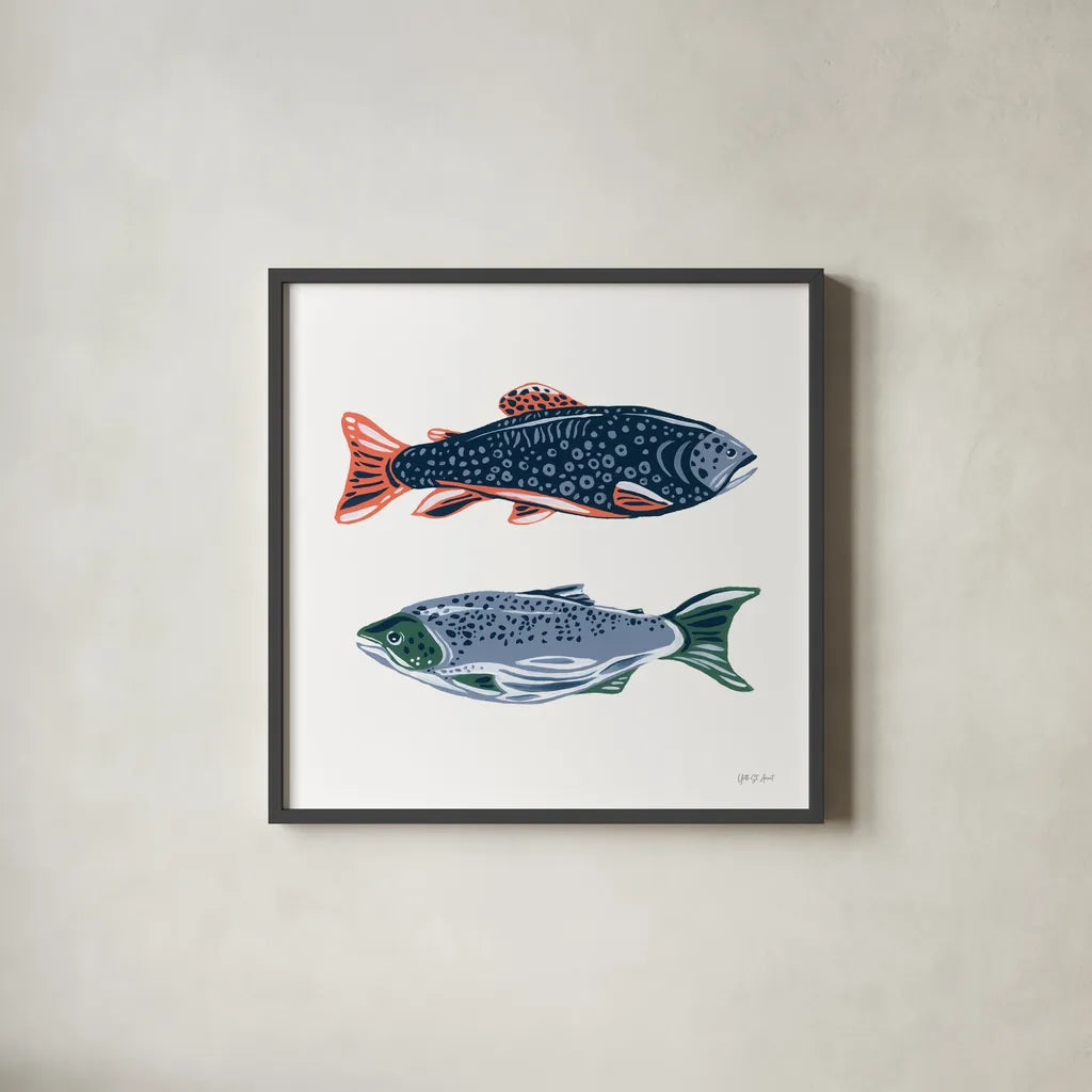 Catch of the Day VII by Yvette St. Amant. Shown in a sleek black glass frame for a contemporary gallery look. Available as an archival giclee rolled canvas, fine art paper, or poster print. SKU 98949a.