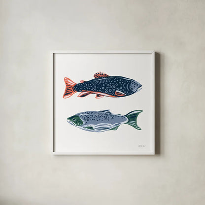 Catch of the Day VII by Yvette St. Amant. Shown in a crisp white glass frame for a clean and minimalist style. Available as an archival giclee rolled canvas, fine art paper, or poster print. SKU 98949a.