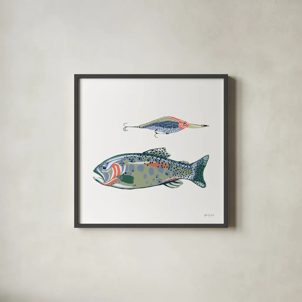 Catch of the Day VIII by Yvette St. Amant. Shown in a sleek black glass frame for a contemporary gallery look. Available as an archival giclee rolled canvas, fine art paper, or poster print. SKU 98950a.