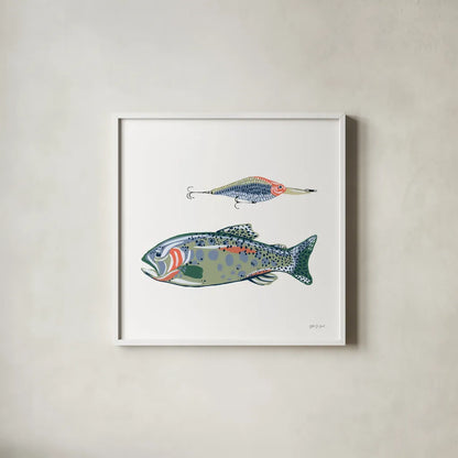 Catch of the Day VIII by Yvette St. Amant. Shown in a crisp white glass frame for a clean and minimalist style. Available as an archival giclee rolled canvas, fine art paper, or poster print. SKU 98950a.