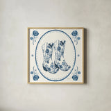 Chinoiserie Cowgirl I by Yvette St. Amant. Shown in a natural wood glass frame for a timeless modern aesthetic. Available as an archival giclee rolled canvas, fine art paper, or poster print. SKU 101162a.