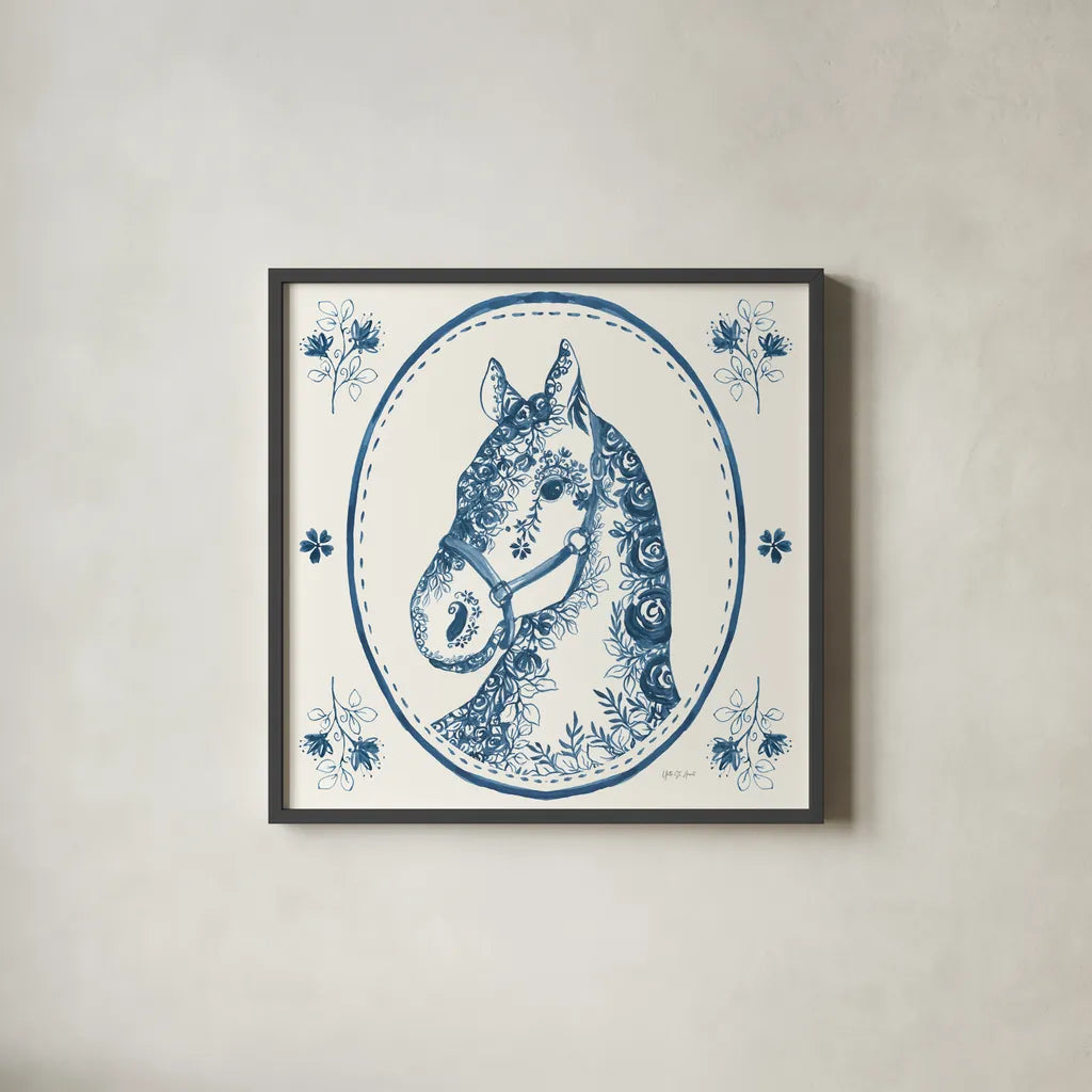 Chinoiserie Cowgirl II by Yvette St. Amant. Shown in a sleek black glass frame for a contemporary gallery look. Available as an archival giclee rolled canvas, fine art paper, or poster print. SKU 101163a.