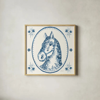 Chinoiserie Cowgirl II by Yvette St. Amant. Shown in a natural wood glass frame for a timeless modern aesthetic. Available as an archival giclee rolled canvas, fine art paper, or poster print. SKU 101163a.