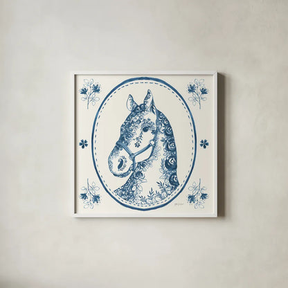 Chinoiserie Cowgirl II by Yvette St. Amant. Shown in a crisp white glass frame for a clean and minimalist style. Available as an archival giclee rolled canvas, fine art paper, or poster print. SKU 101163a.