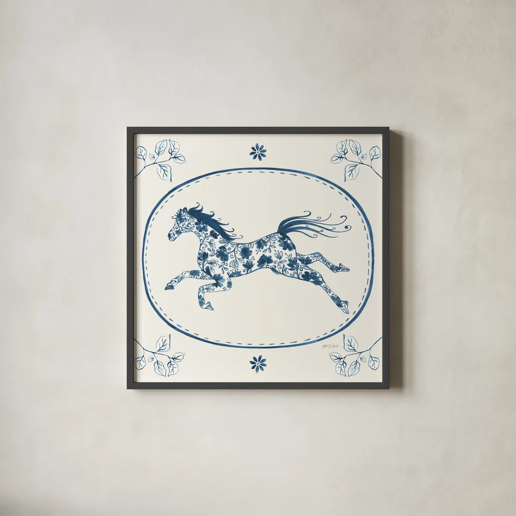 Chinoiserie Cowgirl IV by Yvette St. Amant. Shown in a sleek black glass frame for a contemporary gallery look. Available as an archival giclee rolled canvas, fine art paper, or poster print. SKU 101165a.