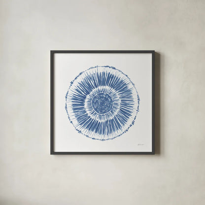 Coastal Block Print I Blue by Yvette St. Amant. Shown in a sleek black glass frame for a contemporary gallery look. Available as an archival giclee rolled canvas, fine art paper, or poster print. SKU 91163a.