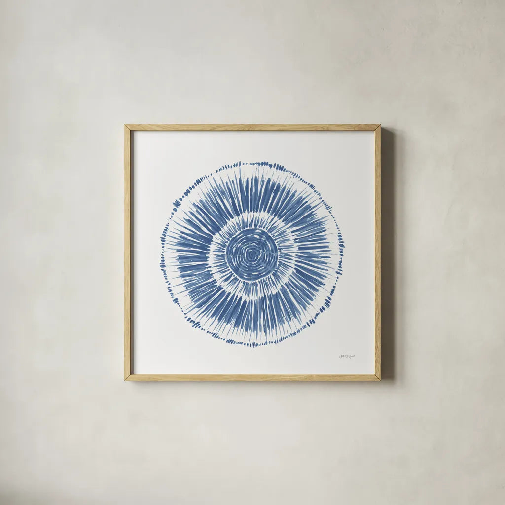 Coastal Block Print I Blue by Yvette St. Amant. Shown in a natural wood glass frame for a timeless modern aesthetic. Available as an archival giclee rolled canvas, fine art paper, or poster print. SKU 91163a.