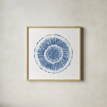 Coastal Block Print I Blue by Yvette St. Amant. Shown in a natural wood glass frame for a timeless modern aesthetic. Available as an archival giclee rolled canvas, fine art paper, or poster print. SKU 91163a.