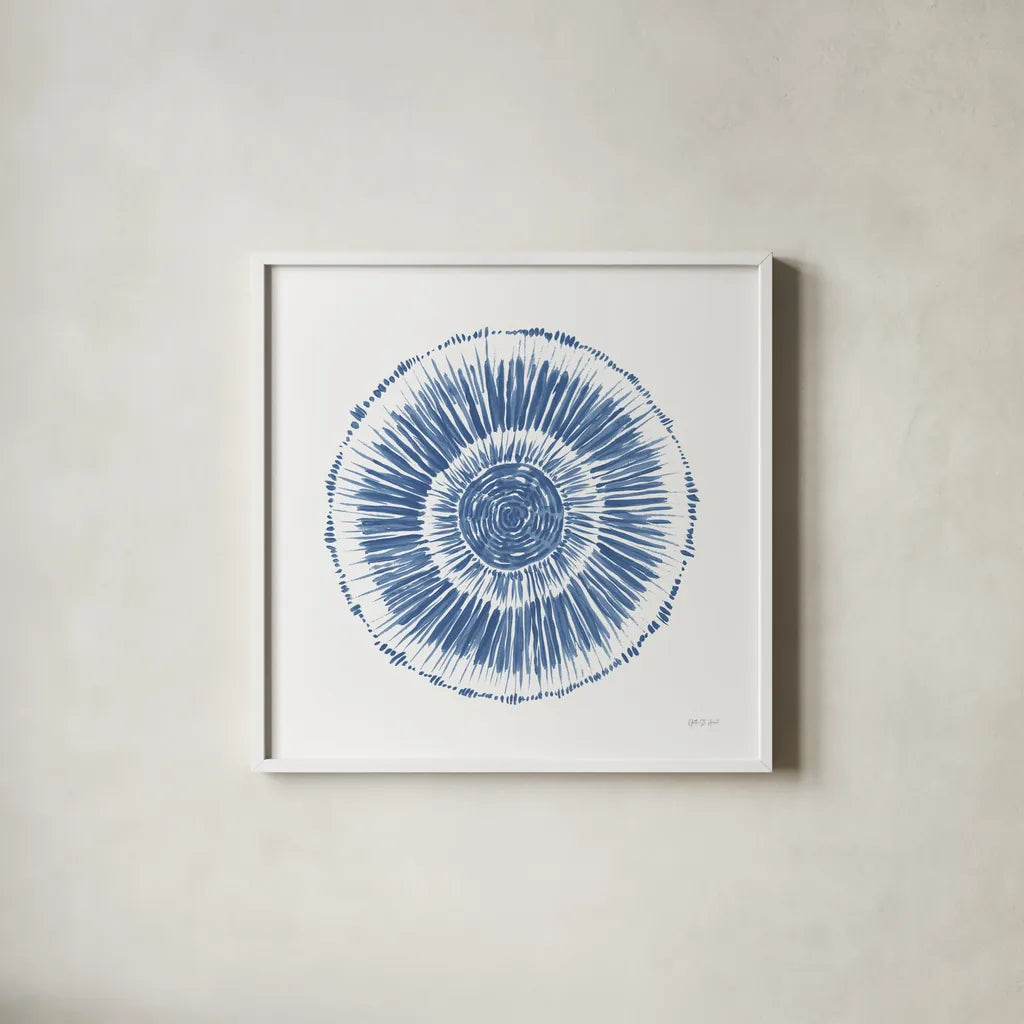 Coastal Block Print I Blue by Yvette St. Amant. Shown in a crisp white glass frame for a clean and minimalist style. Available as an archival giclee rolled canvas, fine art paper, or poster print. SKU 91163a.