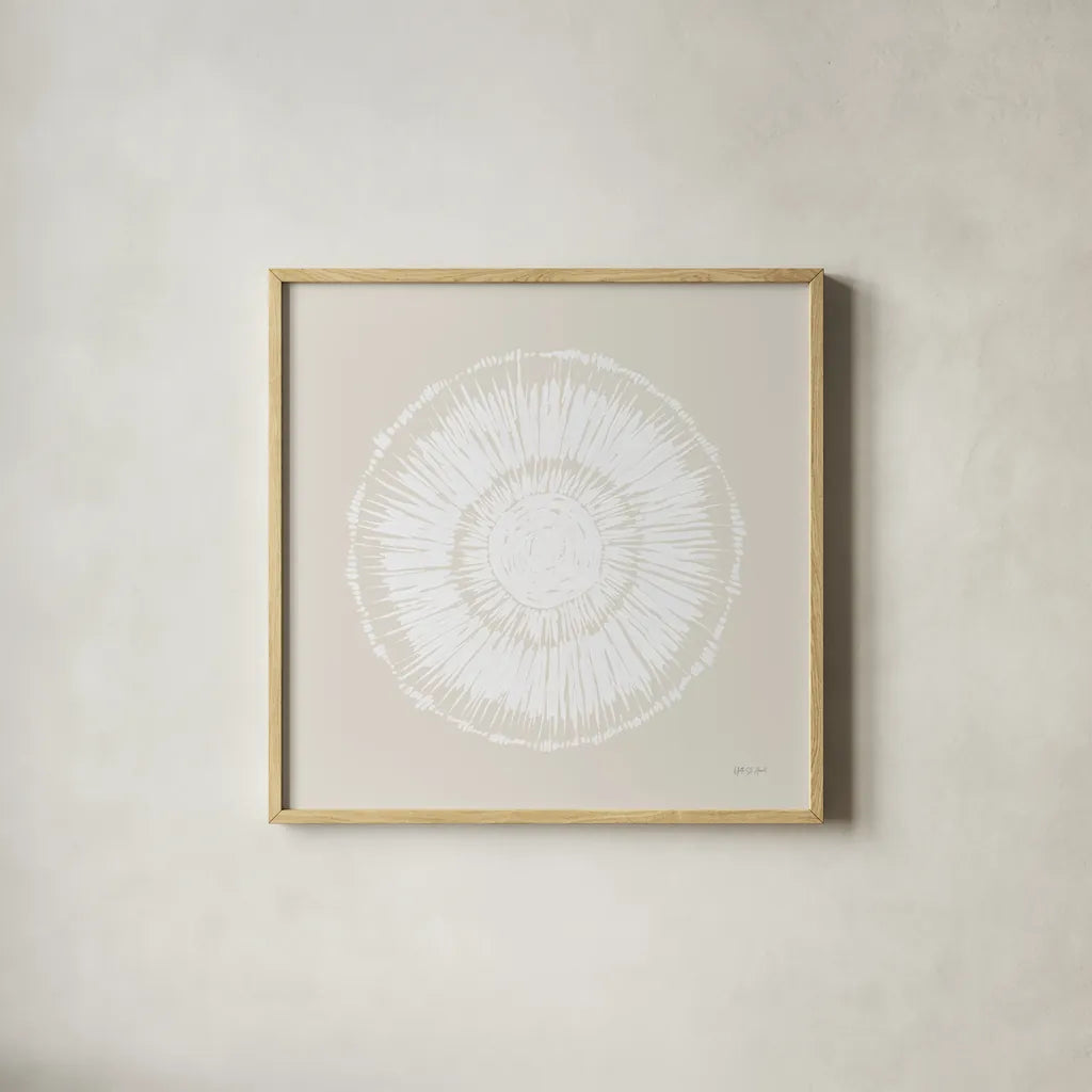 Coastal Block Print I Neutral by Yvette St. Amant. Shown in a natural wood glass frame for a timeless modern aesthetic. Available as an archival giclee rolled canvas, fine art paper, or poster print. SKU 91165a.