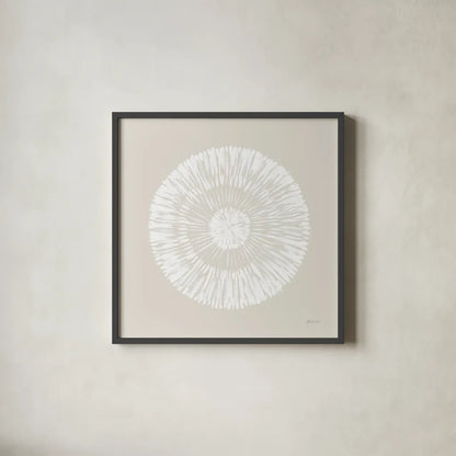 Coastal Block Print II Neutral by Yvette St. Amant. Shown in a sleek black glass frame for a contemporary gallery look. Available as an archival giclee rolled canvas, fine art paper, or poster print. SKU 91166a.