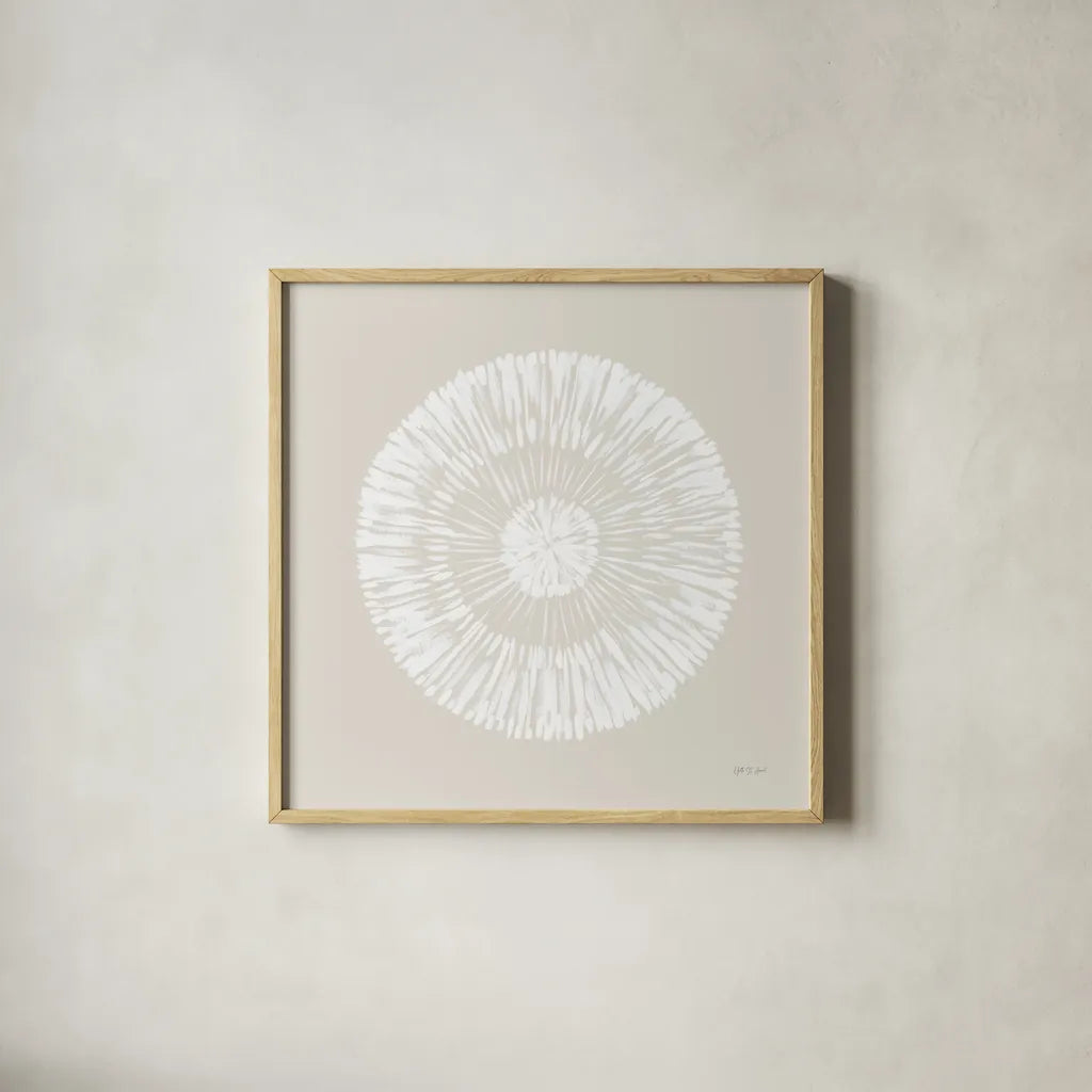 Coastal Block Print II Neutral by Yvette St. Amant. Shown in a natural wood glass frame for a timeless modern aesthetic. Available as an archival giclee rolled canvas, fine art paper, or poster print. SKU 91166a.