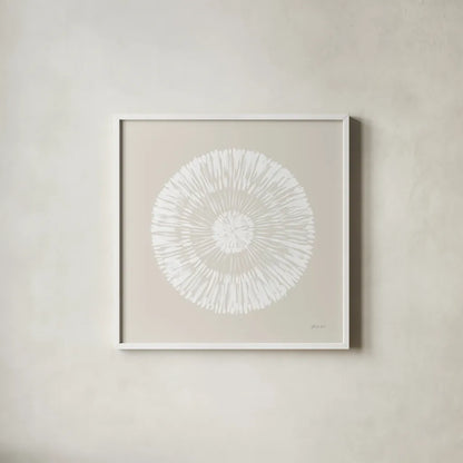 Coastal Block Print II Neutral by Yvette St. Amant. Shown in a crisp white glass frame for a clean and minimalist style. Available as an archival giclee rolled canvas, fine art paper, or poster print. SKU 91166a.