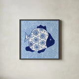 Coastal Chinoiserie I by Yvette St. Amant. Shown in a sleek black glass frame for a contemporary gallery look. Available as an archival giclee rolled canvas, fine art paper, or poster print. SKU 91022a.