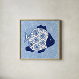 Coastal Chinoiserie I by Yvette St. Amant. Shown in a natural wood glass frame for a timeless modern aesthetic. Available as an archival giclee rolled canvas, fine art paper, or poster print. SKU 91022a.