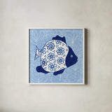 Coastal Chinoiserie I by Yvette St. Amant. Shown in a crisp white glass frame for a clean and minimalist style. Available as an archival giclee rolled canvas, fine art paper, or poster print. SKU 91022a.