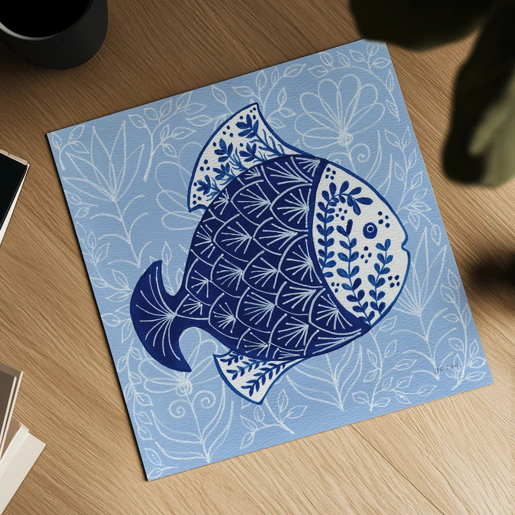 Coastal Chinoiserie III by Yvette St. Amant. Shown as a detailed flat fine art print, highlighting archival giclee quality. Available as an archival giclee rolled canvas, fine art paper, or poster print. SKU 91024a.