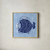 Coastal Chinoiserie IV by Yvette St. Amant. Shown in a natural wood glass frame for a timeless modern aesthetic. Available as an archival giclee rolled canvas, fine art paper, or poster print. SKU 91025a.