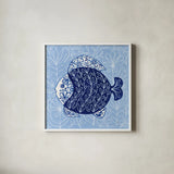 Coastal Chinoiserie IV by Yvette St. Amant. Shown in a crisp white glass frame for a clean and minimalist style. Available as an archival giclee rolled canvas, fine art paper, or poster print. SKU 91025a.