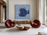 Coastal Chinoiserie IV by Yvette St. Amant. Shown as extra-large giant wall art in a modern living room. Available as an archival giclee rolled canvas, fine art paper, or poster print. SKU 91025a.