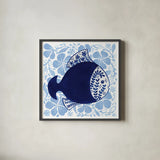 Coastal Chinoiserie V by Yvette St. Amant. Shown in a sleek black glass frame for a contemporary gallery look. Available as an archival giclee rolled canvas, fine art paper, or poster print. SKU 91026a.