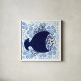 Coastal Chinoiserie V by Yvette St. Amant. Shown in a crisp white glass frame for a clean and minimalist style. Available as an archival giclee rolled canvas, fine art paper, or poster print. SKU 91026a.