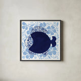 Coastal Chinoiserie VI by Yvette St. Amant. Shown in a sleek black glass frame for a contemporary gallery look. Available as an archival giclee rolled canvas, fine art paper, or poster print. SKU 91027a.