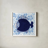 Coastal Chinoiserie VI by Yvette St. Amant. Shown in a crisp white glass frame for a clean and minimalist style. Available as an archival giclee rolled canvas, fine art paper, or poster print. SKU 91027a.