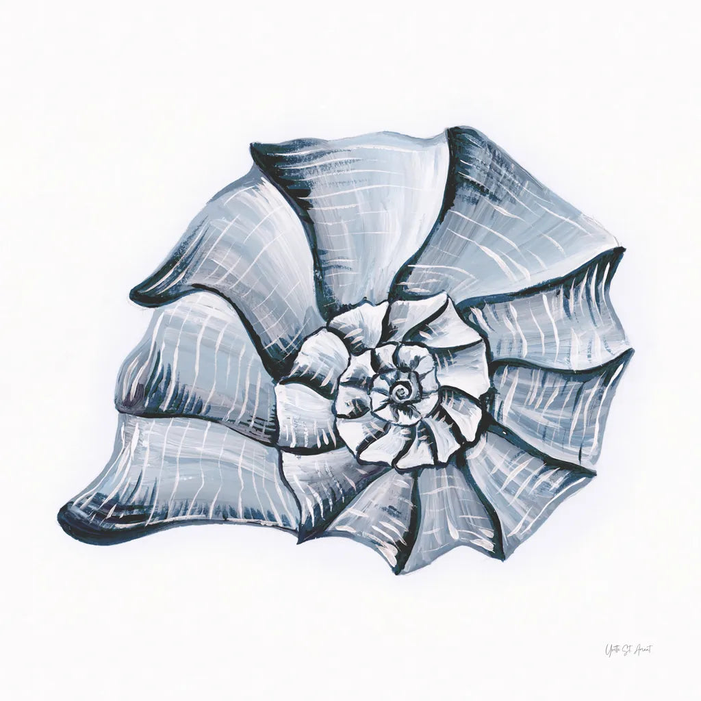 Coastal Harp Shell Navy by Yvette St. Amant. SKU 91167a. Archival Giclee Fine art print for wall decor.