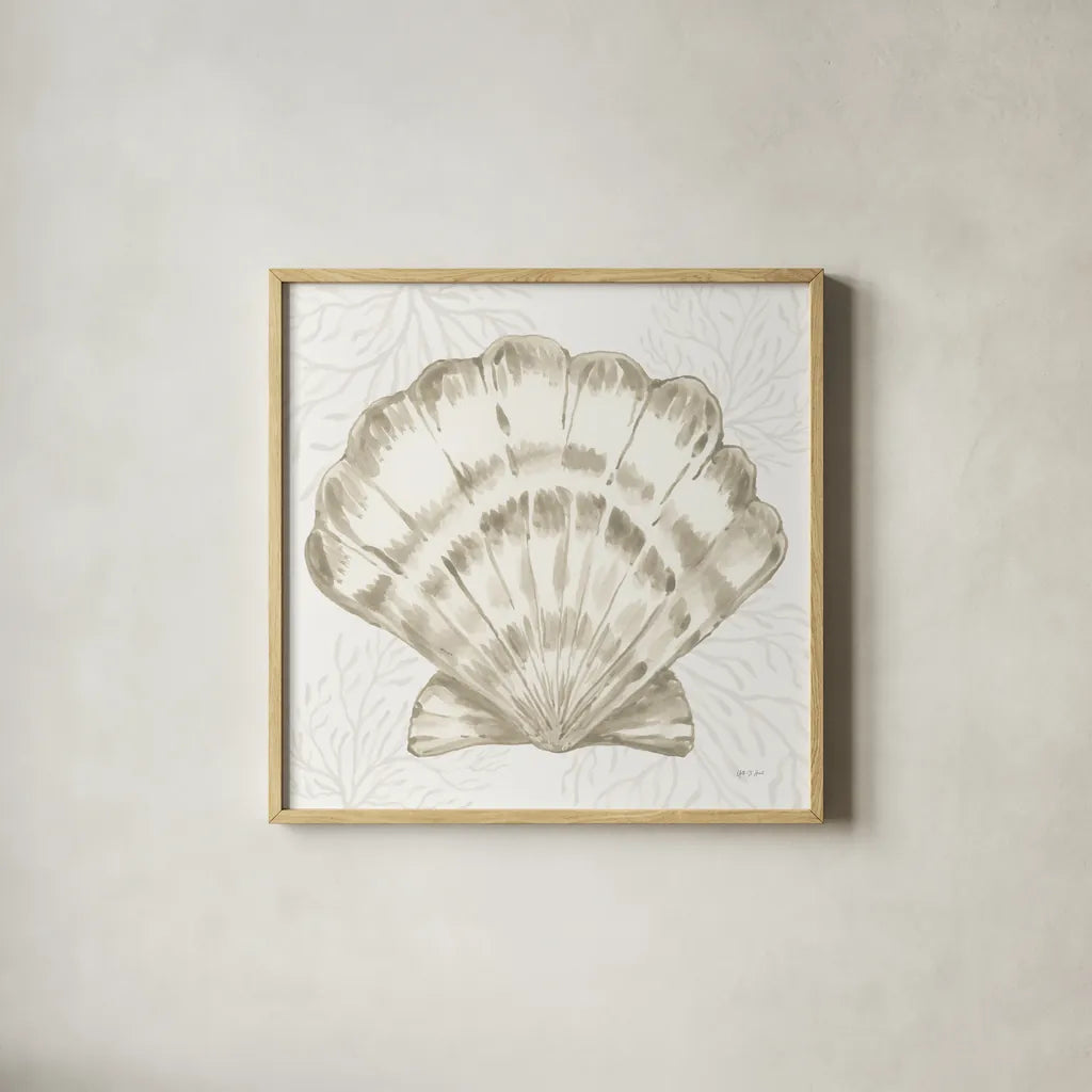 Coastal Reef I by Yvette St. Amant. Shown in a natural wood glass frame for a timeless modern aesthetic. Available as an archival giclee rolled canvas, fine art paper, or poster print. SKU 94004a.
