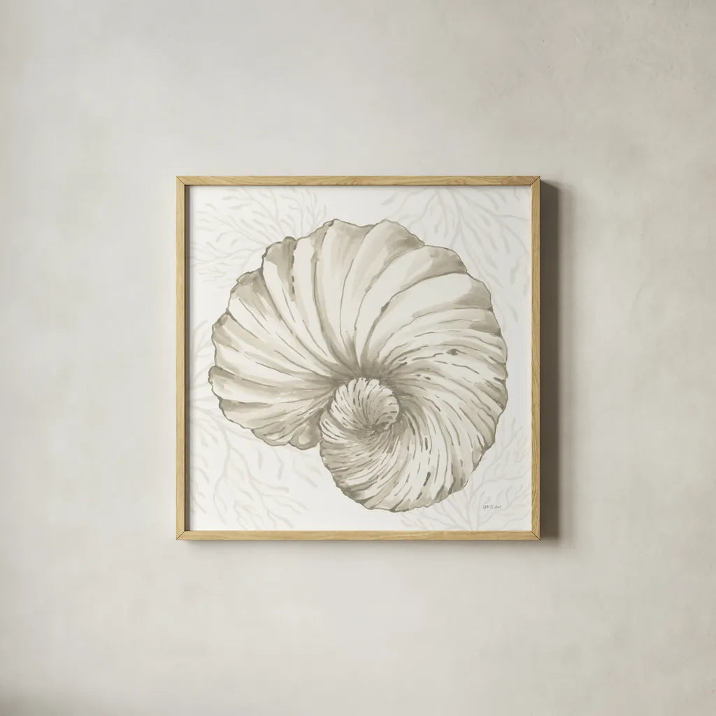 Coastal Reef II by Yvette St. Amant. Shown in a natural wood glass frame for a timeless modern aesthetic. Available as an archival giclee rolled canvas, fine art paper, or poster print. SKU 94005a.