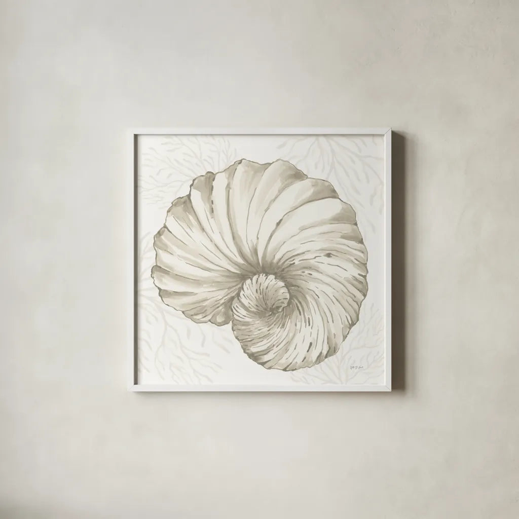 Coastal Reef II by Yvette St. Amant. Shown in a crisp white glass frame for a clean and minimalist style. Available as an archival giclee rolled canvas, fine art paper, or poster print. SKU 94005a.