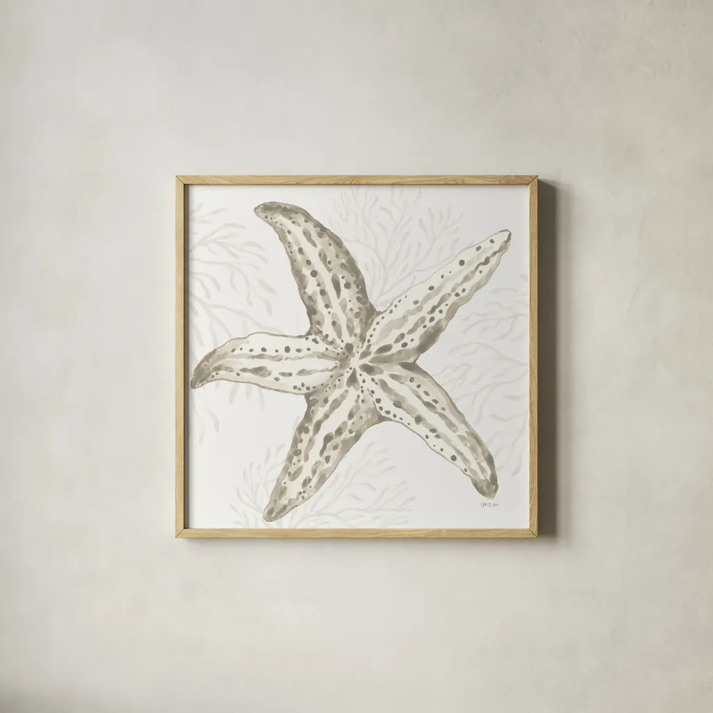 Coastal Reef III by Yvette St. Amant. Shown in a natural wood glass frame for a timeless modern aesthetic. Available as an archival giclee rolled canvas, fine art paper, or poster print. SKU 94006a.