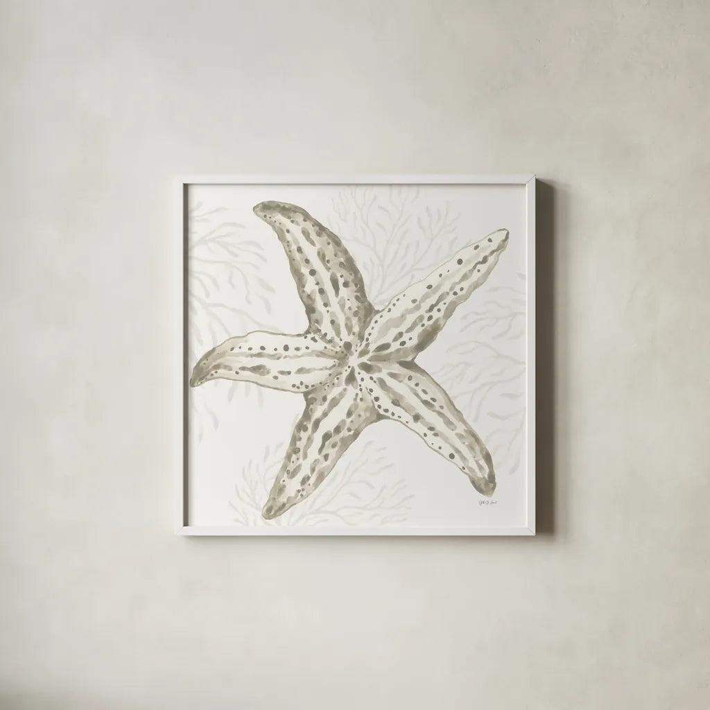 Coastal Reef III by Yvette St. Amant. Shown in a crisp white glass frame for a clean and minimalist style. Available as an archival giclee rolled canvas, fine art paper, or poster print. SKU 94006a.