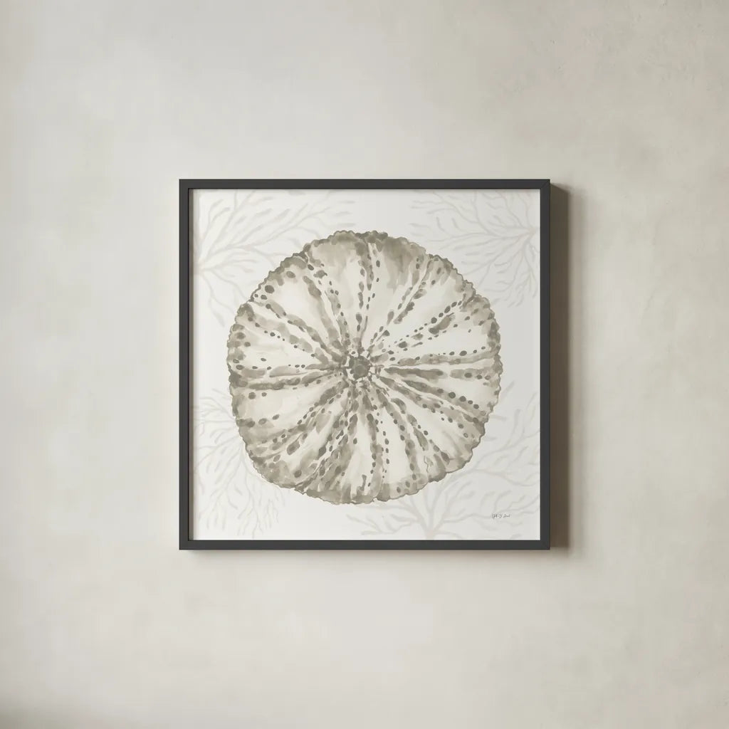 Coastal Reef IV by Yvette St. Amant. Shown in a sleek black glass frame for a contemporary gallery look. Available as an archival giclee rolled canvas, fine art paper, or poster print. SKU 94007a.