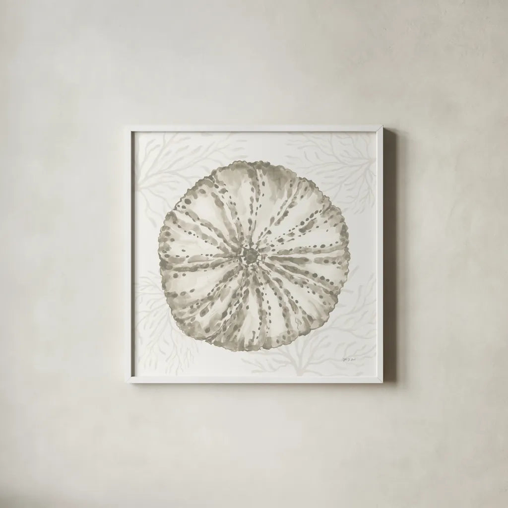 Coastal Reef IV by Yvette St. Amant. Shown in a crisp white glass frame for a clean and minimalist style. Available as an archival giclee rolled canvas, fine art paper, or poster print. SKU 94007a.