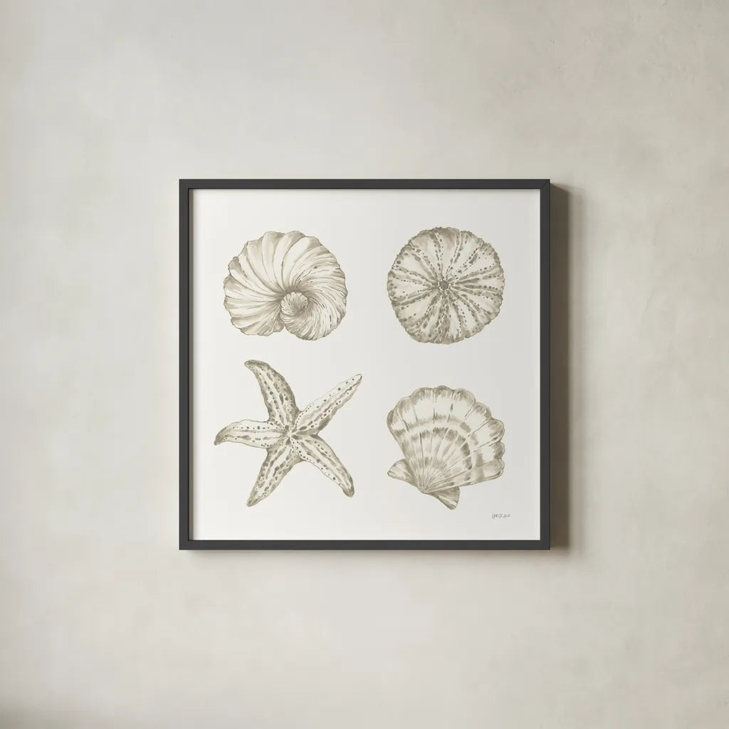 Coastal Reef IX by Yvette St. Amant. Shown in a sleek black glass frame for a contemporary gallery look. Available as an archival giclee rolled canvas, fine art paper, or poster print. SKU 94012a.