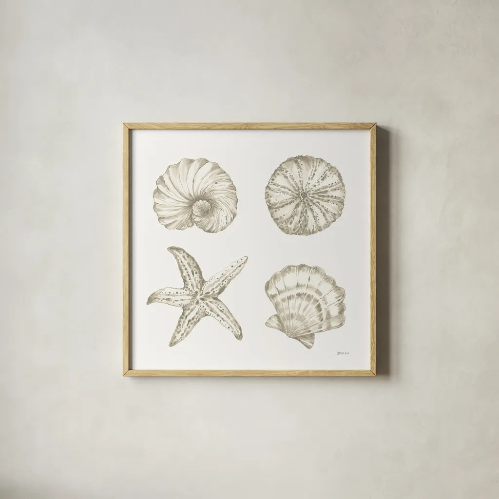 Coastal Reef IX by Yvette St. Amant. Shown in a natural wood glass frame for a timeless modern aesthetic. Available as an archival giclee rolled canvas, fine art paper, or poster print. SKU 94012a.