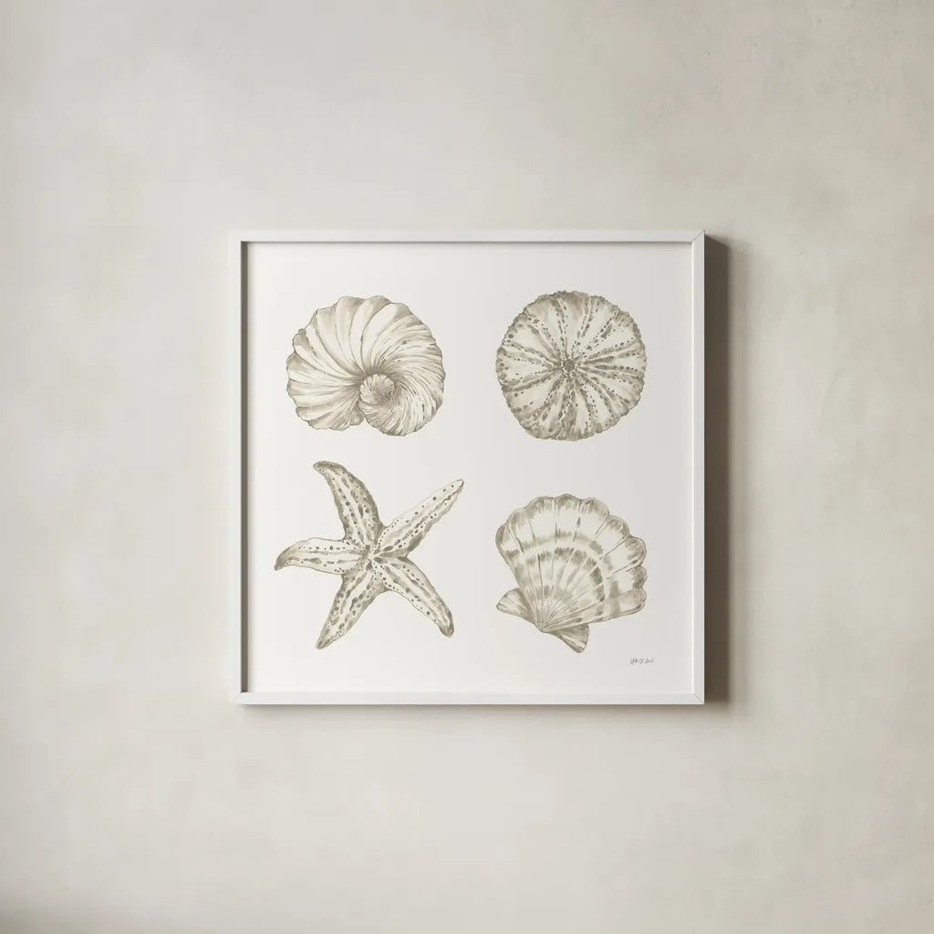 Coastal Reef IX by Yvette St. Amant. Shown in a crisp white glass frame for a clean and minimalist style. Available as an archival giclee rolled canvas, fine art paper, or poster print. SKU 94012a.