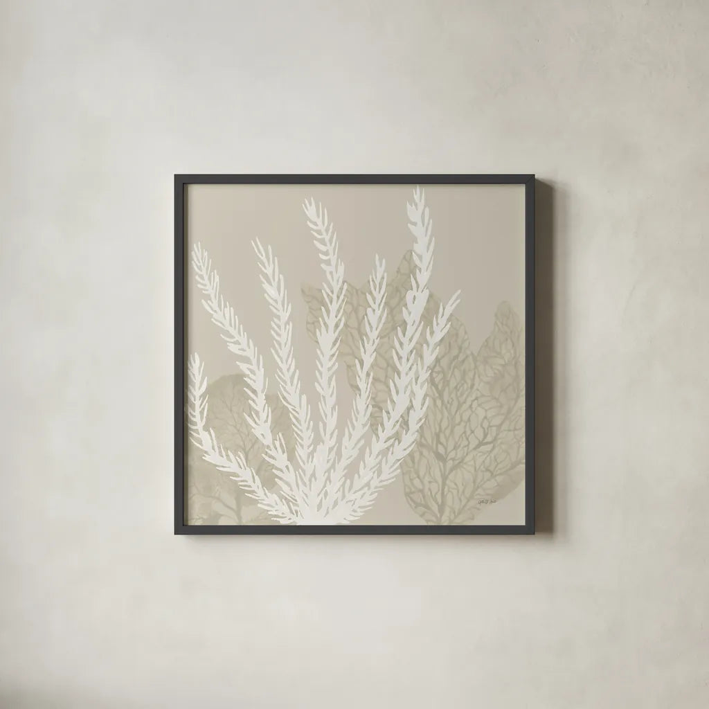 Coastal Reef V by Yvette St. Amant. Shown in a sleek black glass frame for a contemporary gallery look. Available as an archival giclee rolled canvas, fine art paper, or poster print. SKU 94008a.