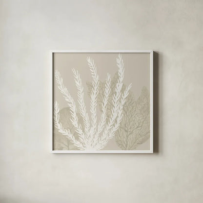 Coastal Reef V by Yvette St. Amant. Shown in a crisp white glass frame for a clean and minimalist style. Available as an archival giclee rolled canvas, fine art paper, or poster print. SKU 94008a.