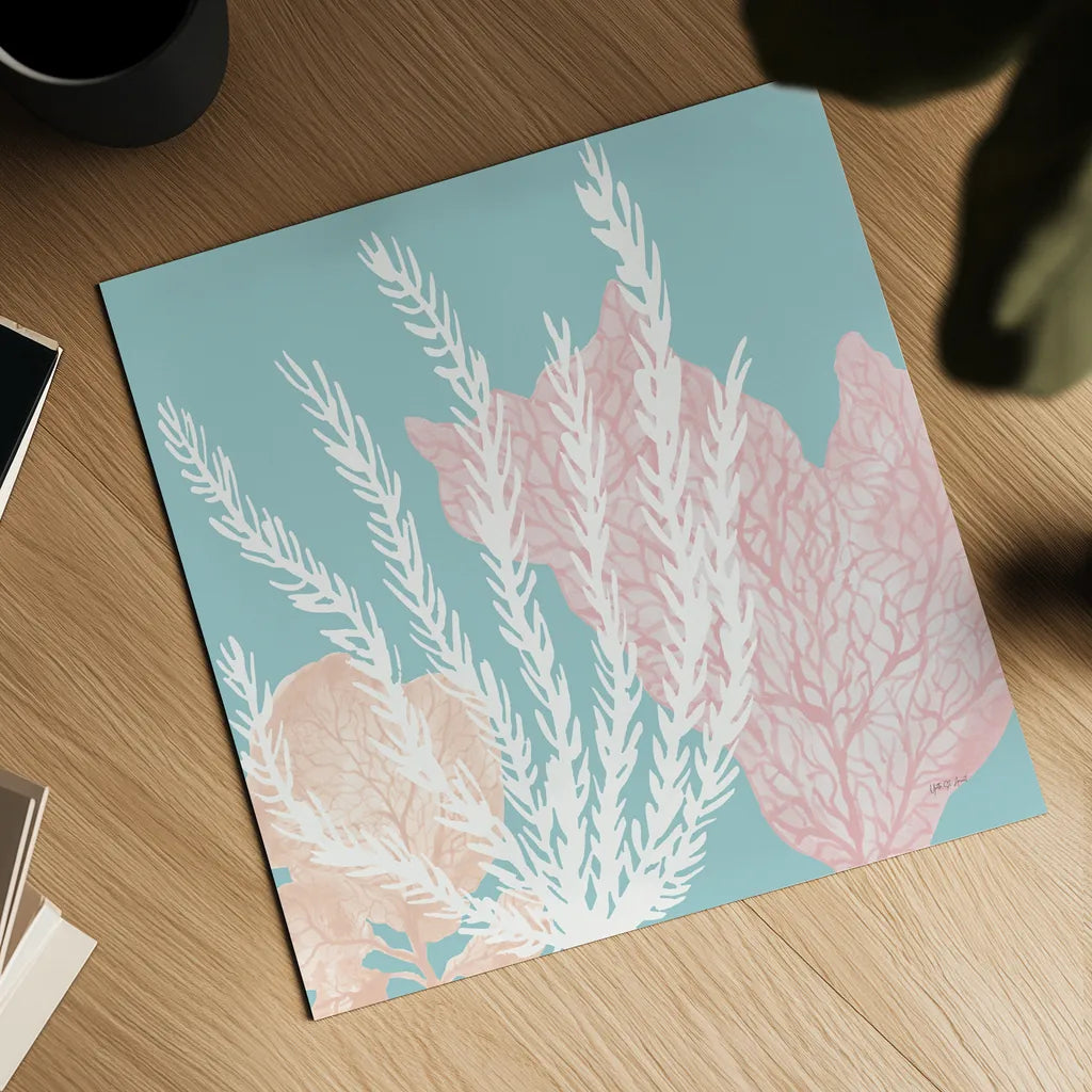 Coastal Reef V Blue by Yvette St. Amant. Shown as a detailed flat fine art print, highlighting archival giclee quality. Available as an archival giclee rolled canvas, fine art paper, or poster print. SKU 95189a.