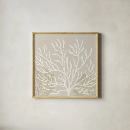 Coastal Reef VI by Yvette St. Amant. Shown in a natural wood glass frame for a timeless modern aesthetic. Available as an archival giclee rolled canvas, fine art paper, or poster print. SKU 94009a.