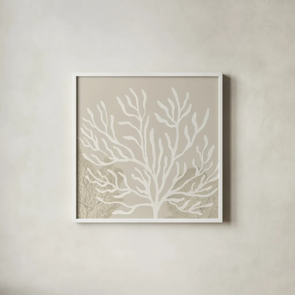 Coastal Reef VI by Yvette St. Amant. Shown in a crisp white glass frame for a clean and minimalist style. Available as an archival giclee rolled canvas, fine art paper, or poster print. SKU 94009a.