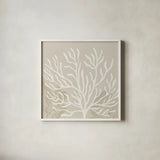 Coastal Reef VI by Yvette St. Amant. Shown in a crisp white glass frame for a clean and minimalist style. Available as an archival giclee rolled canvas, fine art paper, or poster print. SKU 94009a.