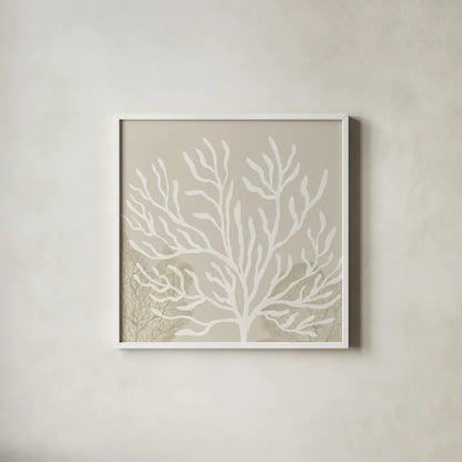 Coastal Reef VI by Yvette St. Amant. Shown in a crisp white glass frame for a clean and minimalist style. Available as an archival giclee rolled canvas, fine art paper, or poster print. SKU 94009a.