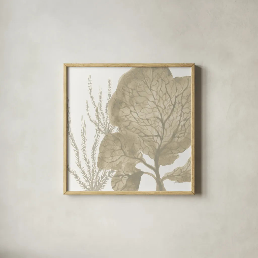 Coastal Reef VII by Yvette St. Amant. Shown in a natural wood glass frame for a timeless modern aesthetic. Available as an archival giclee rolled canvas, fine art paper, or poster print. SKU 94010a.