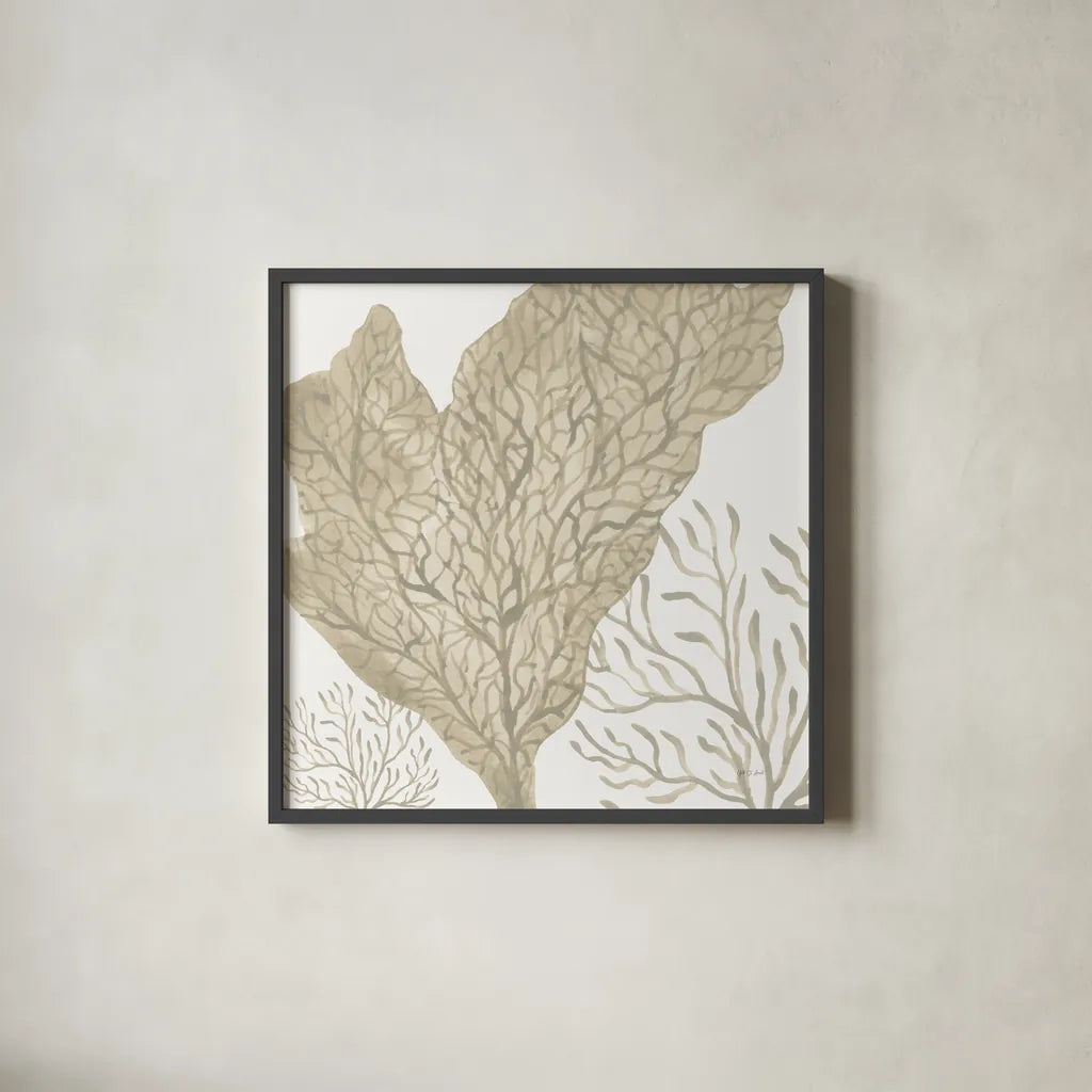 Coastal Reef VIII by Yvette St. Amant. Shown in a sleek black glass frame for a contemporary gallery look. Available as an archival giclee rolled canvas, fine art paper, or poster print. SKU 94011a.